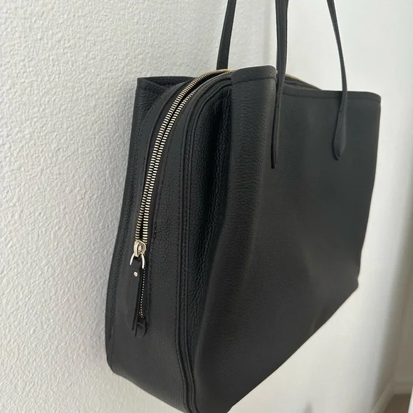 NWOT QUINCE Italian Black Leather Triple Compartment Work Bag - Picture 1 of 13